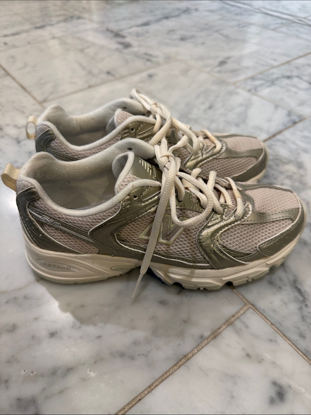 New Balance Running Sneakers in Metallic Silver & Cream - Picture 3 of 6